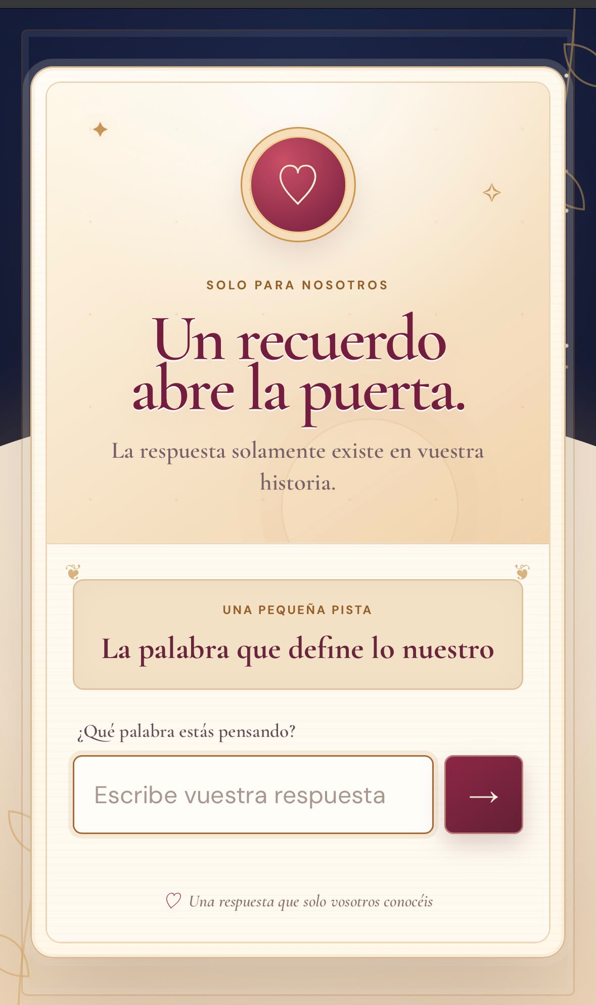 Pantalla real de acceso con contraseña a un regalo TeWebQuiero
