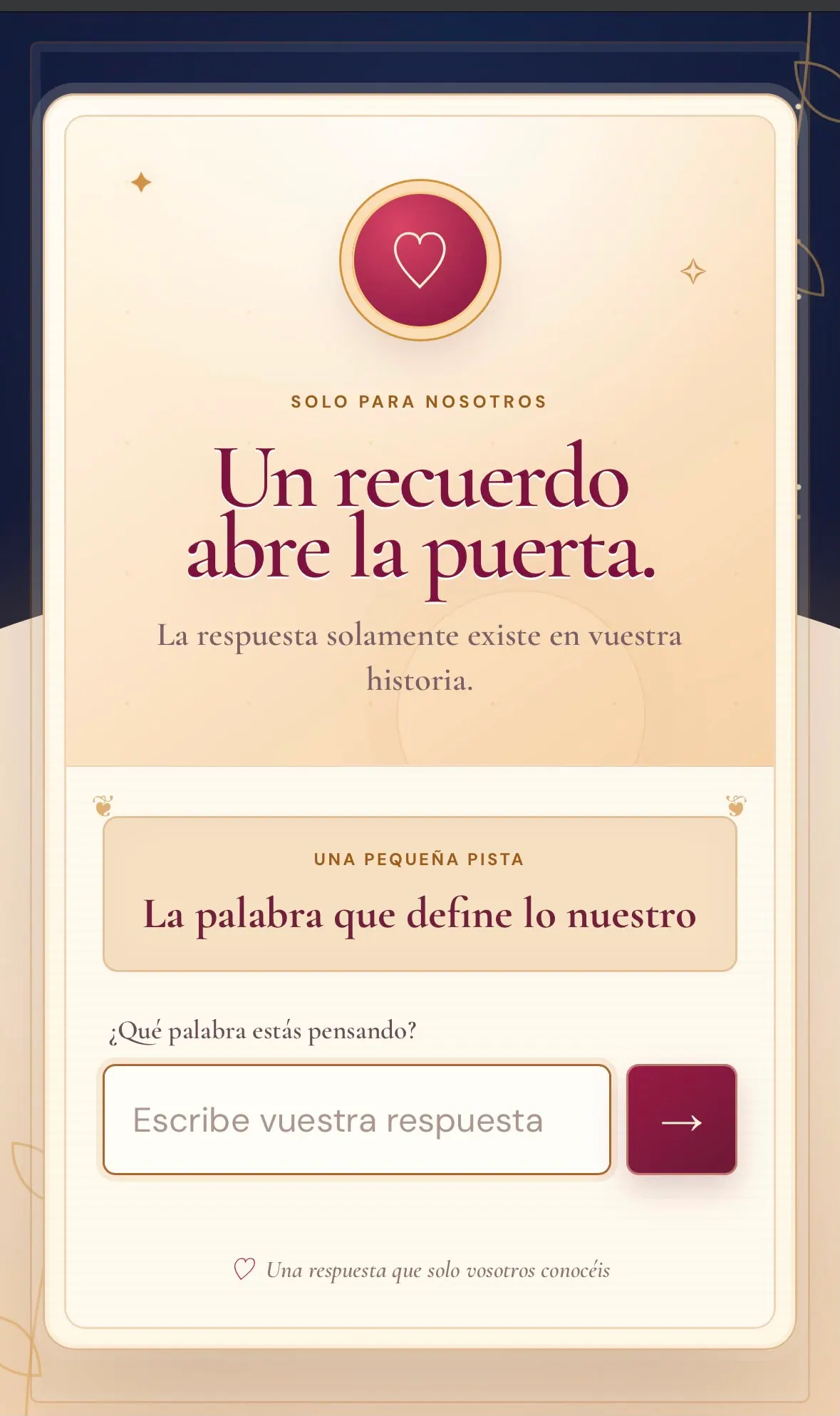 Pantalla real de acceso con contraseña a un regalo TeWebQuiero